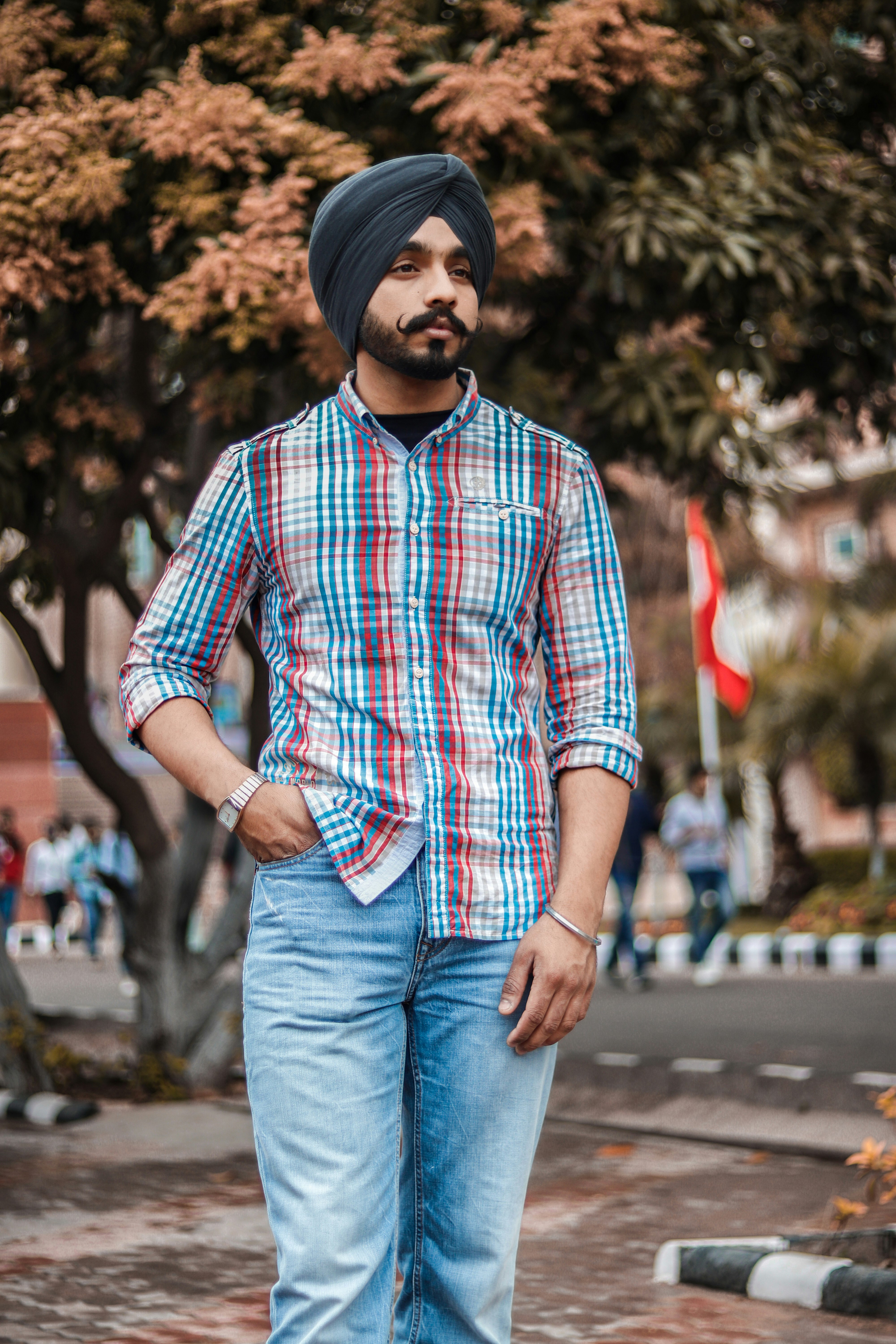 men's white, red, and blue button-up dress shirt